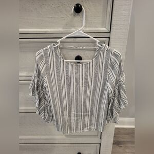 Altar'd State White & Gray Striped Ruffle Sleeve Blouse